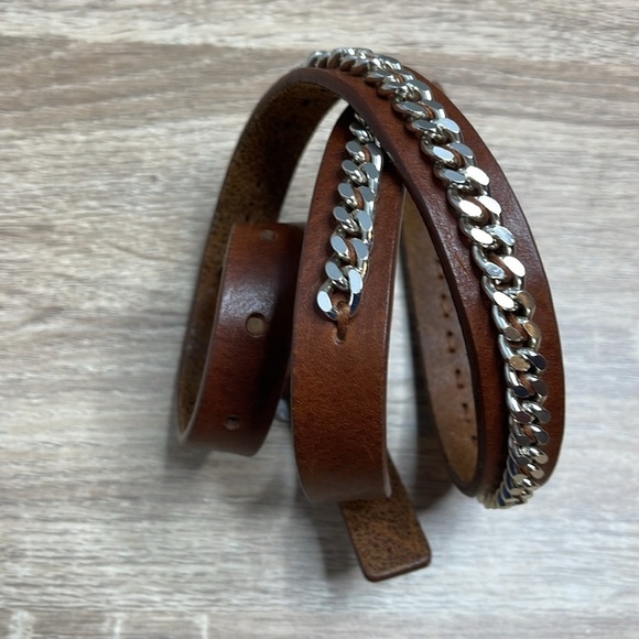 Vintage Garaglias Italian Belt Cognac Brown Genuine Leather Silver Tone Chain 30 - Picture 6 of 12